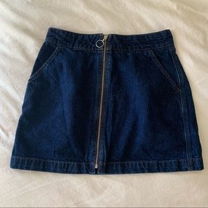 top shop zip front denim motto skirt